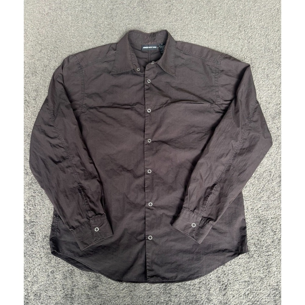Jones New York Shirt Men Medium Black Cotton Collared Long Sleeve Snap Button-Up